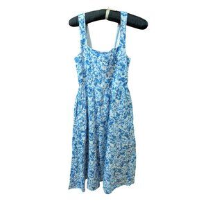 Blue & White Floral Linen Dress By Quince Size M